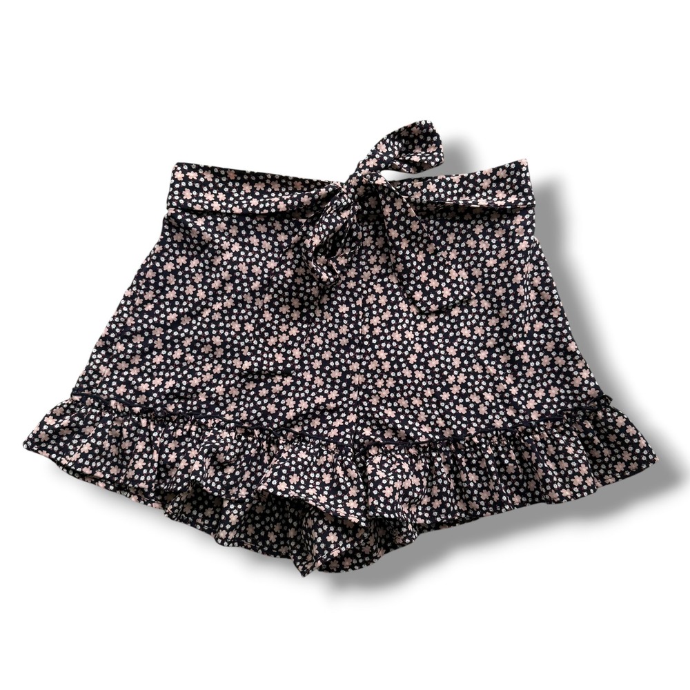 Altar'd State Sz. S Navy Pink Floral Ruffle Tie Waist High Rise Shorts Boho Chic